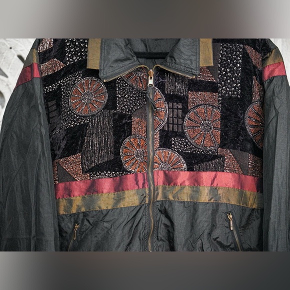 Vintage Chilli Pepper Reversible Jacket Size Medium Black Red Gold Metallic - Picture 4 of 5